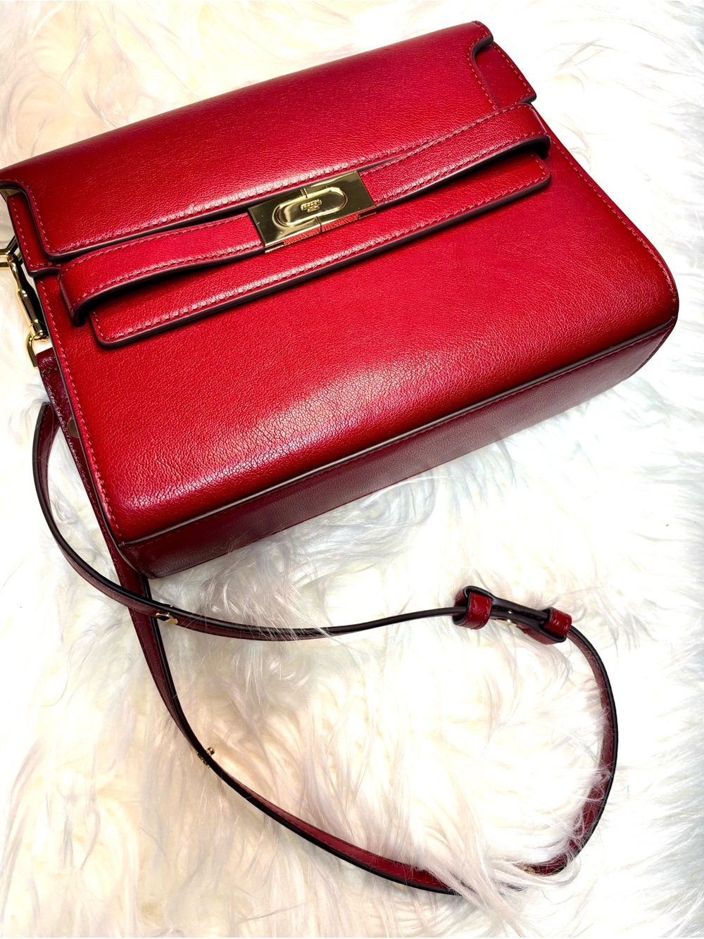 Tory Burch Red Leather Crossbody with Gold-Tone Turnlock